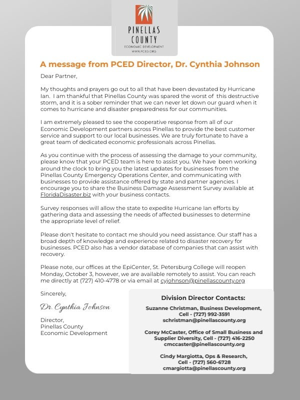 Hurricane Ian message from PCED